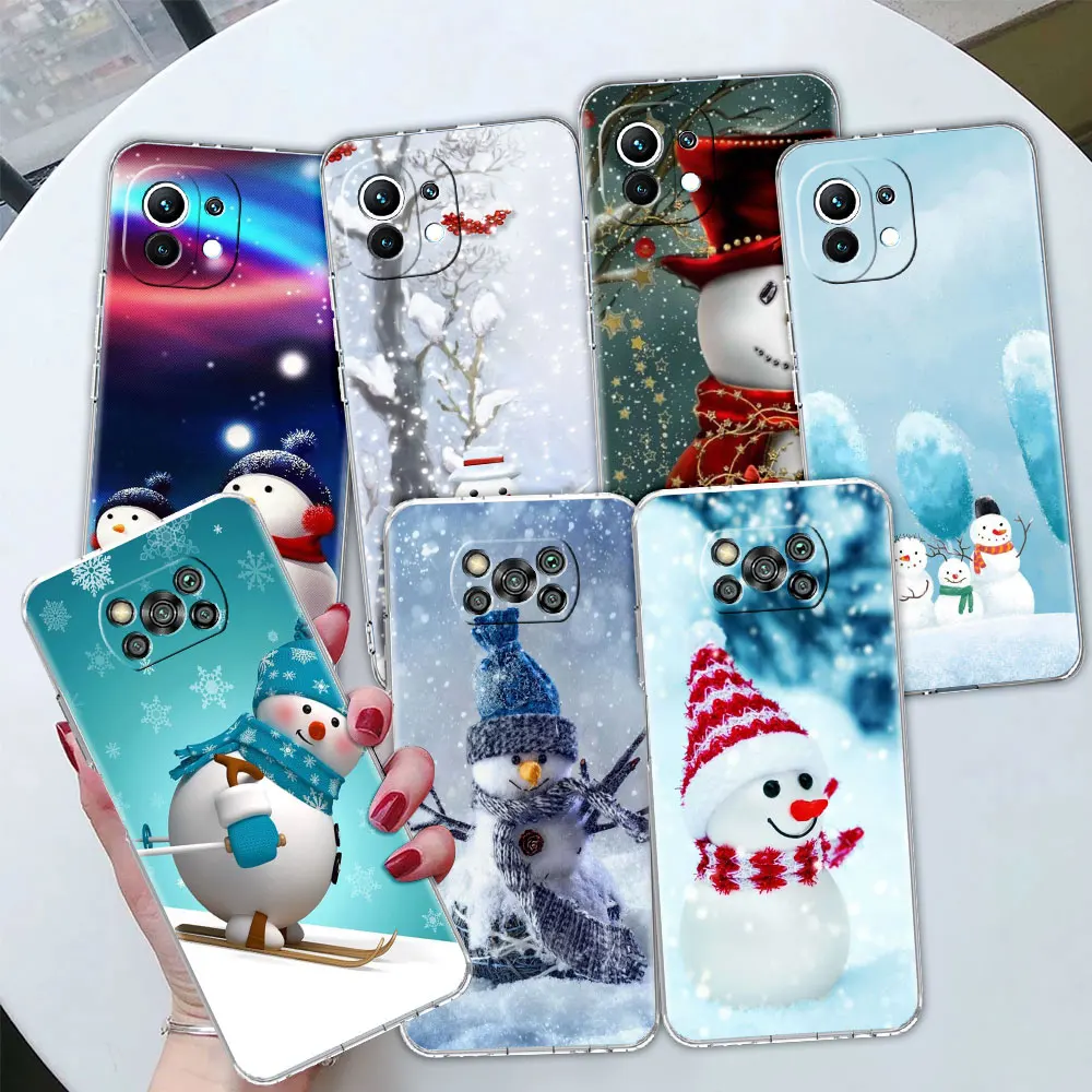 

Snowman Snow Man Funda Clear Case For Xiaomi Mi Poco X3 NFC Note 10 11 9T 10T Pro 11i F3 M3 X2 X3 GT 11Lite Phone Covers