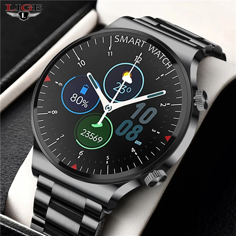 

LIGE New Dial Call Smart Watch Men Women Fitness Tracker Blood Pressure Clocks 1.3-inch Full Touch Steel Band Smartwatch For Men