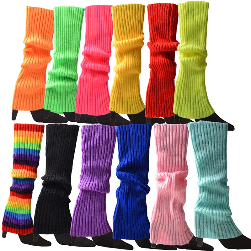 Knitted Leg Warmers Women Warm Winter Boot Heater Legs Knee High Slouch Socks Rainbow Color Long Socks Women White Boot Socks