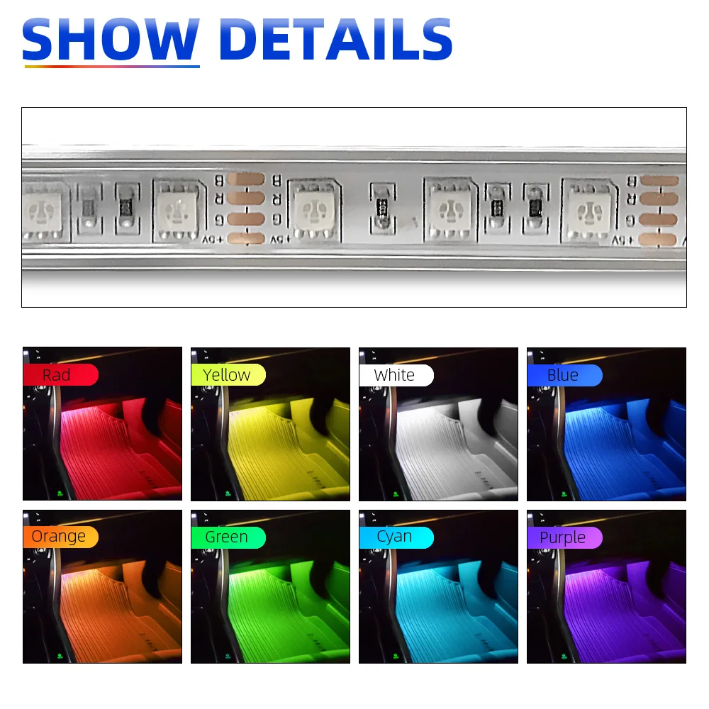 CROSSFOX Car Interior Decorative Music sound Control Multiple lighting Auto RGB led Ambient Light mood Products Styling Colorful |