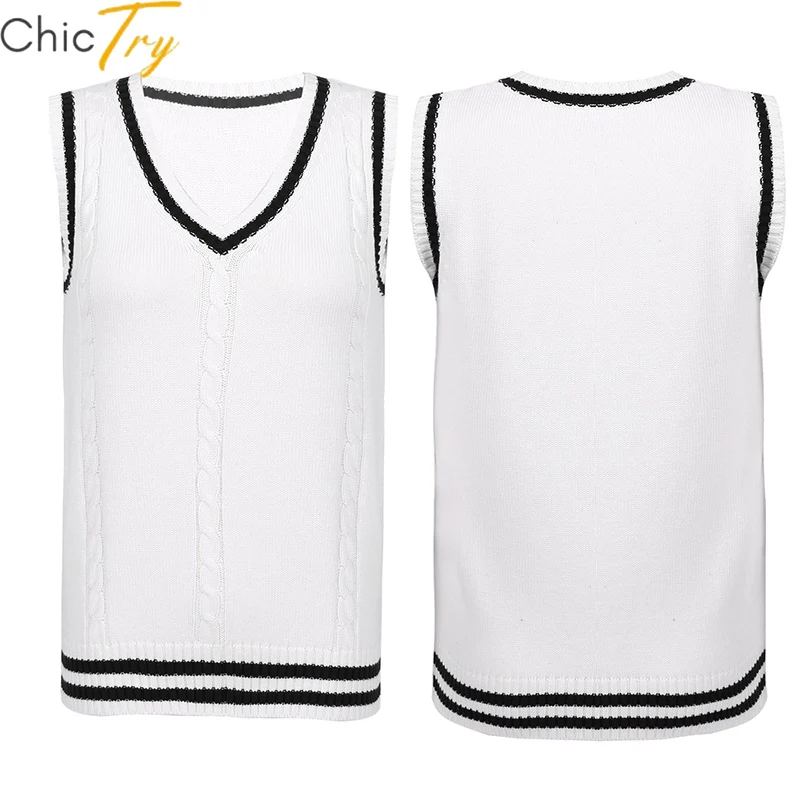 XL унисекс v образный вырез без рукавов Вязанный жилет вязаный свитер для