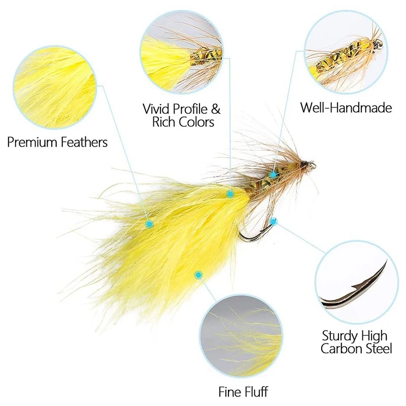 

30Pcs Fly Fishing Trout Flies Lures Artificial Baits, Fly Fishing Lures Hooks Kit with Case Box for Fishing Bass
