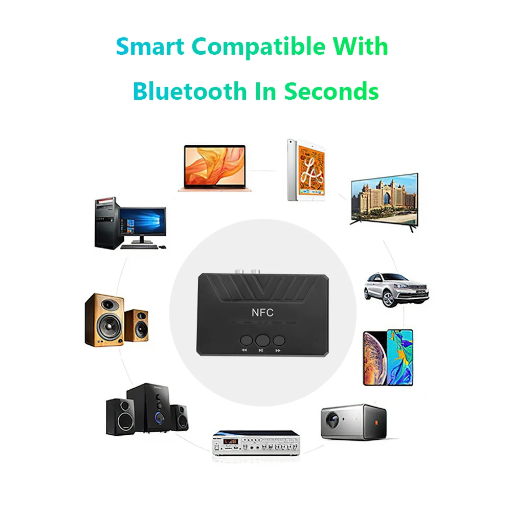 

H2 3.5mm AUX Jack Wireless Music Dongle Adapter NFC Bluetooth-Compatible 5.0 Audio Receiver Suited for Car TV Speakers