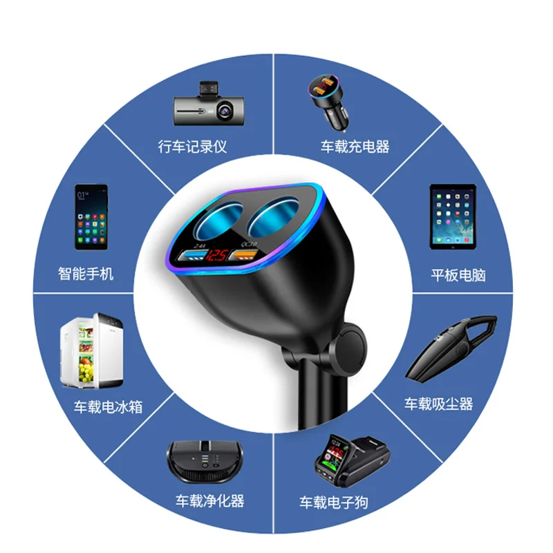 car charger dual usb qc3 quick charge rotation adapter qc 3 0 2 way power socket splitter led display charging for iphone xr xs free global shipping