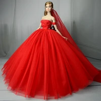 16 red off shoulder wedding dress for barbie clothes doll outfits princess party gown vestido 16 bjd dolls accessories kid toy