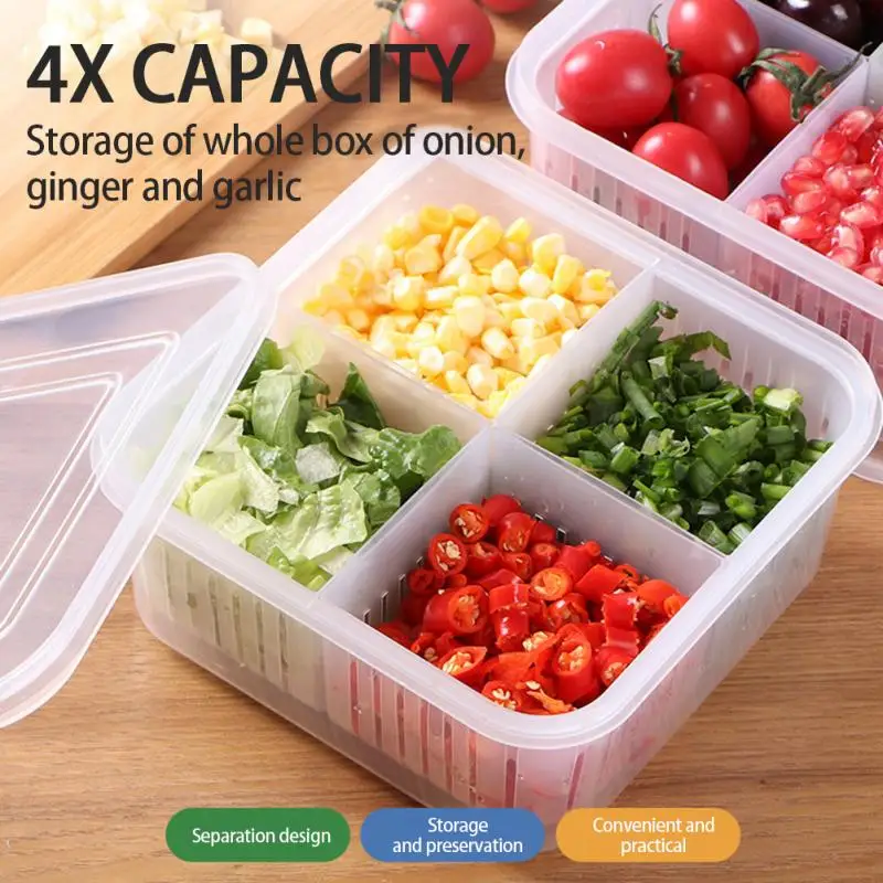 

Multifunctional Storage Box Plastic Fresh Boxes Fruit Vegetable Drain Basket Kitchen Basket Refrigerator Food Preservation Box