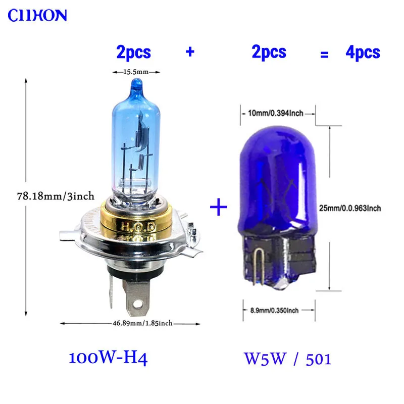 Mix Set-100W-HOD Ciihon 4 шт. для VW Bora 1J2 1998-2005 седан H4 501 55 Вт 100 Вт Супер белый ксенон HID Высокий/низкий/Светодиодный Боковой фары лампы - Испускаемый цвет: Mix Set-100W-HOD