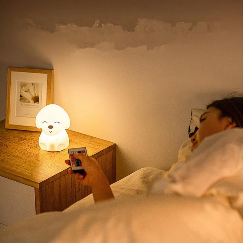 

Dog LED Night Light Touch Sensor Rmote Control 16 Colors Dimmable USB Rechargeab DC 5V Cute Puppy Night Lamp