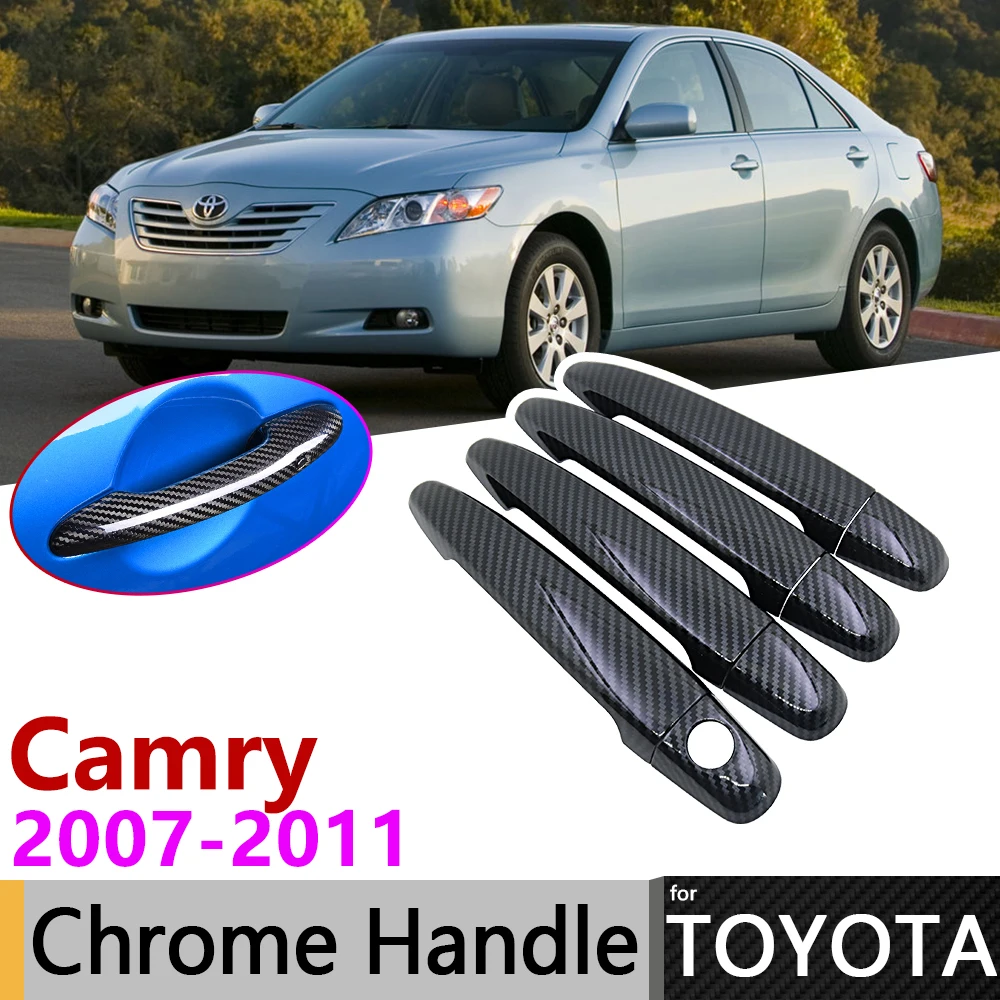 

Black Carbon Fiber Door Handle Cover for Toyota Camry Daihatsu Altis XV40 2007~2011 2010 Accessories Stickers Trim Set Chrome