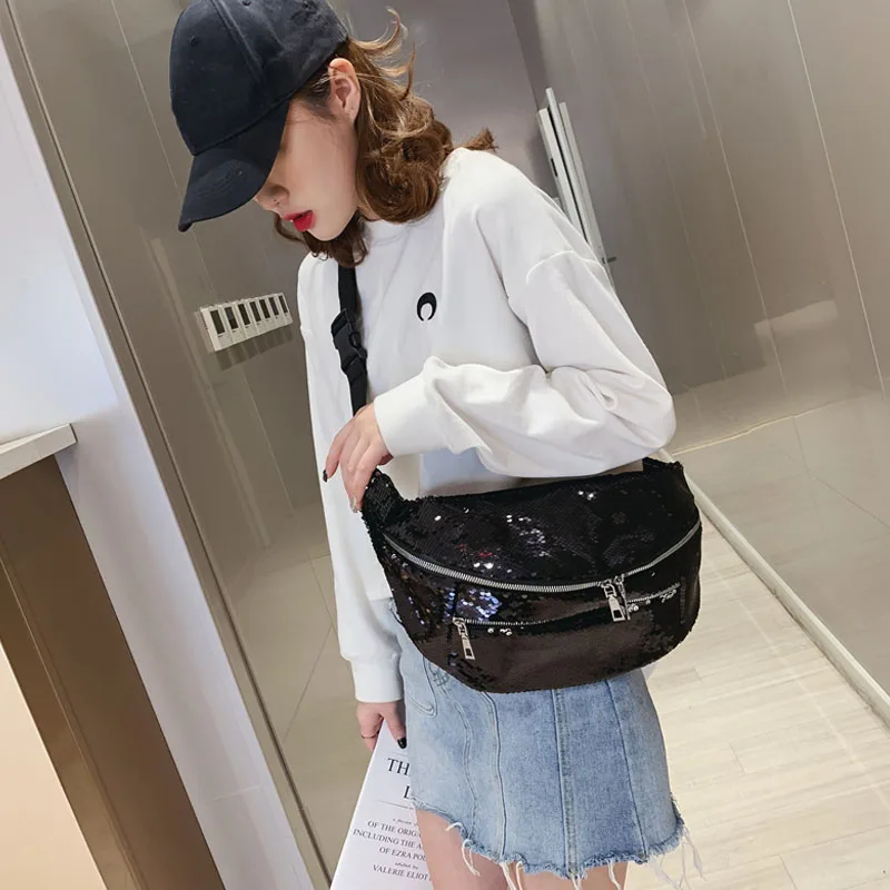 

Поясная сумка с блестками для женщин, забавная Сумочка через плечо из искусственной кожи для девушек