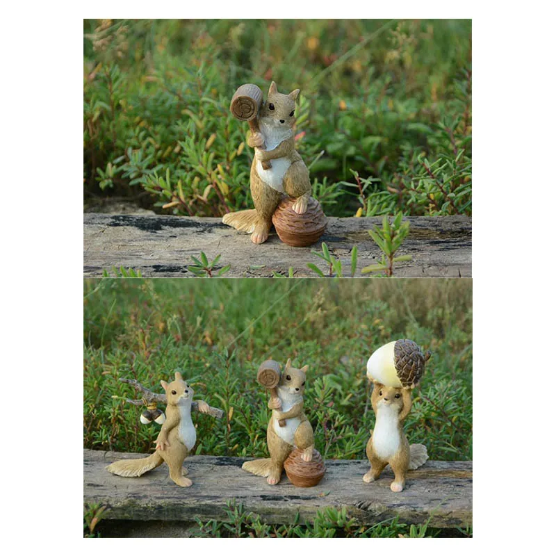 Creative Cute Squirrels Take Hammer Hit Acorns Fairy Garden Desk Office Room Decor Home Decoration Accessories Modern Gifts | Дом и сад