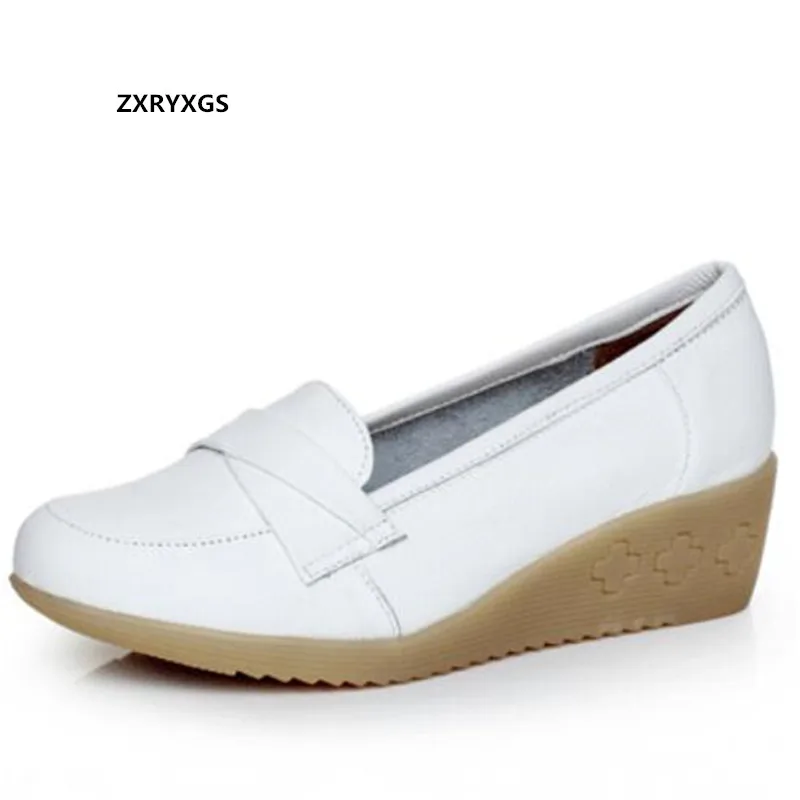 

2021 New Fashion Genuine Leather White Shoes Nurse Doctor Beautician Work Shoes Hole Sandals Wedges Soft Sole Comfortable Shoes