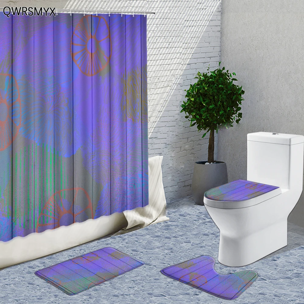 

Green Color Painting Shower Curtains Sets Hand Painted Abstract Pattern Bathroom Decor Curtain Bath Mat Rug Toilet Cover Lid Pad