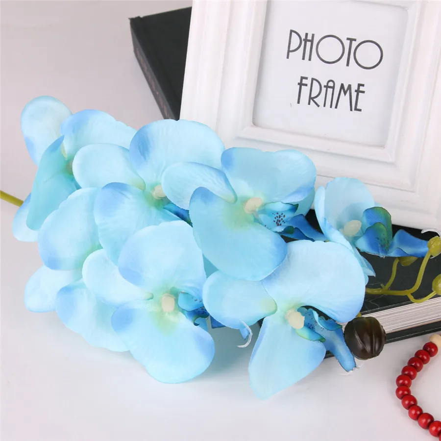 Light blue 1 шт., искусственные растения Орхидея, цветы, сделай сам, искусственная Орхидея, Бабочка, Шелковый букет, фаленопсис, свадебное украшение для дома - Цвет: Light blue