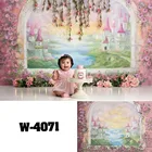 Картина маслом замок фон для фотосъемки с изображением в стиле милой принцессы розового цвета с цветочным рисунком для малышей новорожденных портретный фон для фотосъемки студийный реквизит W-4071