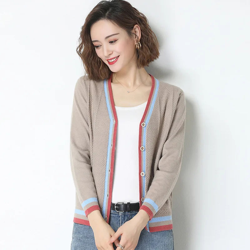 

2022 Ladies Fashion New Cardigan Jacket Korean Spring And Autumn Style Wild Knitted Long-sleeved Single-breasted Sweater