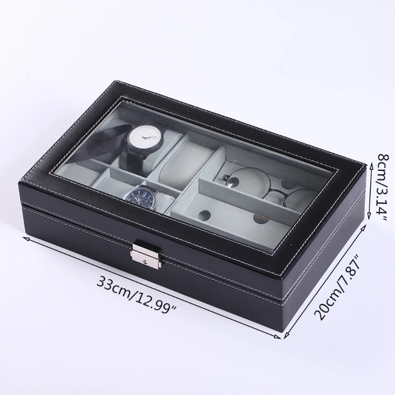 

Multi-grids PU Leather Watch Storage Box Glasses Organizer Jewelry Bracelet Case Display Holder