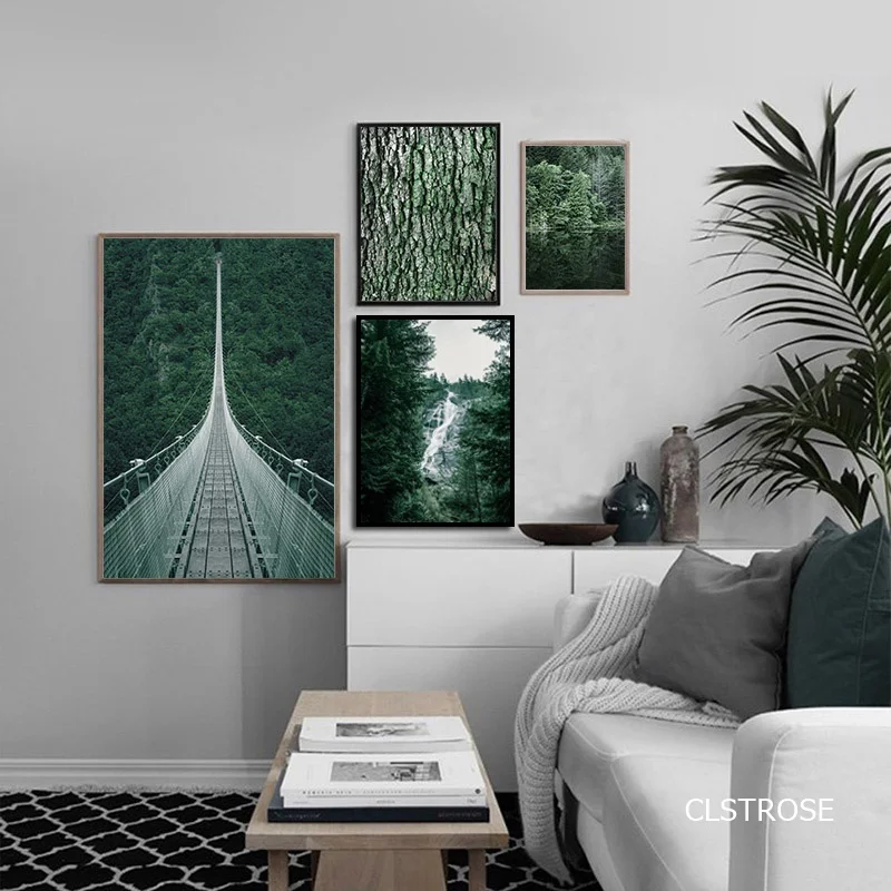 

Nordic Modern Style Nature Quiet Green Forest Posters Art Ptinted Canvas Pictures For Living Room Home Decorative Painting