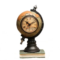 vintage home resin globe figurine with clock battery operated globe clock model table decoration desktop earth ornaments