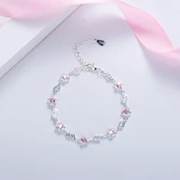 925 sterling silver sweet bracelet pink zircon sakura flower charm bracelets for women ins tennis chain jewelry 2021 bangle