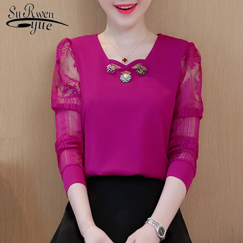 2019 модная одежда с длинным рукавом Шифоновая Блузка женская рубашка для девушек