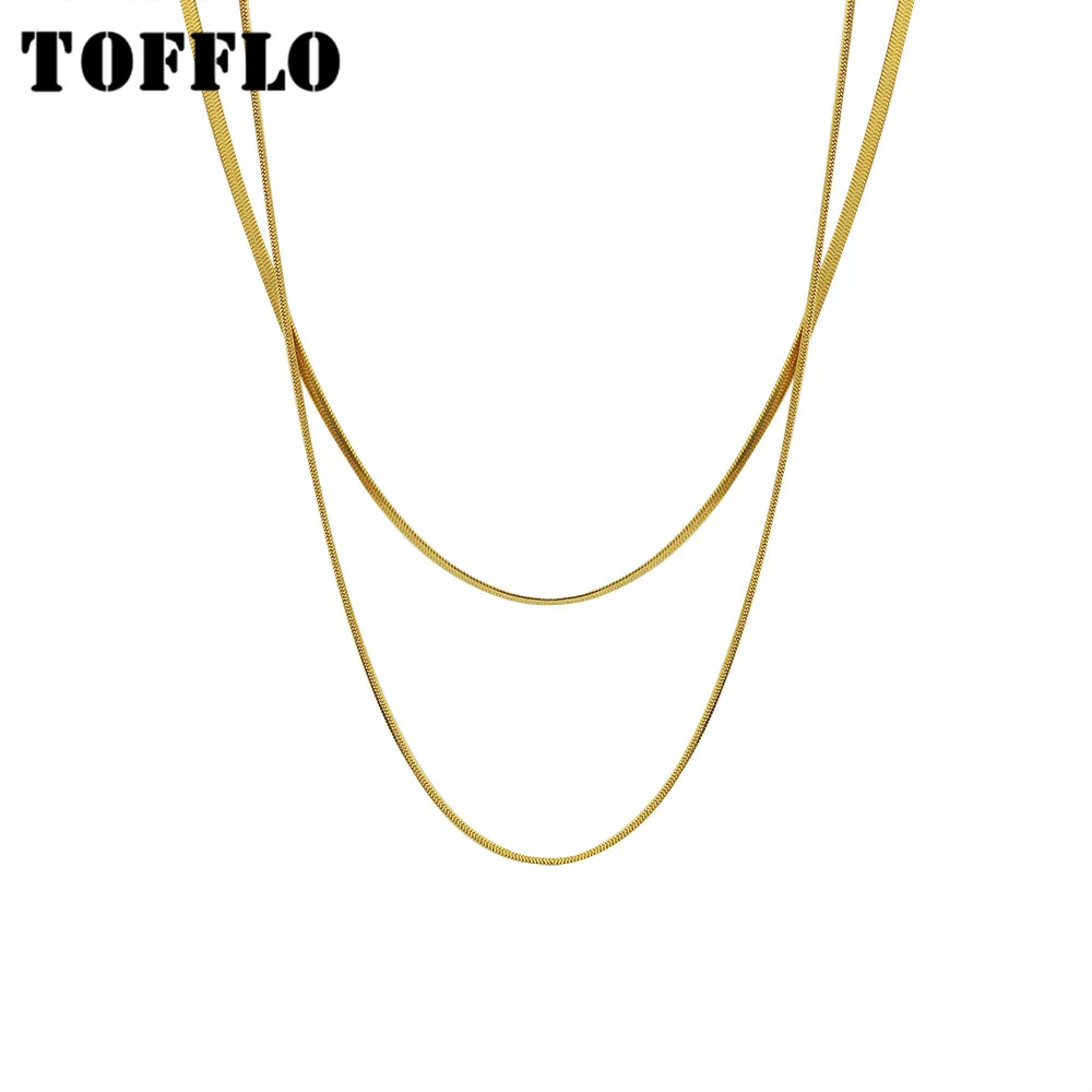 

TOFFLO Stainless Steel Jewelry Double Blade Snake Bone Chain Necklace Simple Clavicle Chain For Women BSP1105