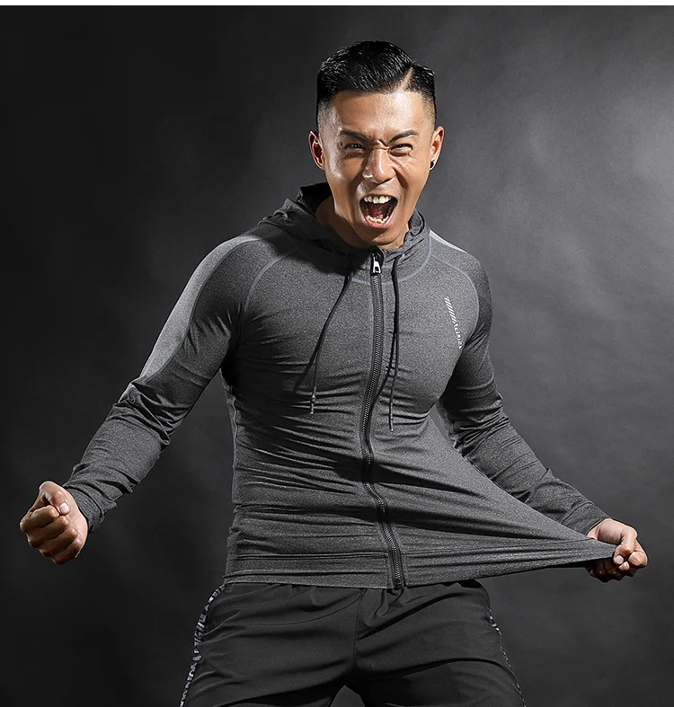 

Male Hooded Jacket Hoodies Men Hoodies Gym Sport Running Training Fitness Compression Elastic Bodybuilding Sweatshirt Sportswear