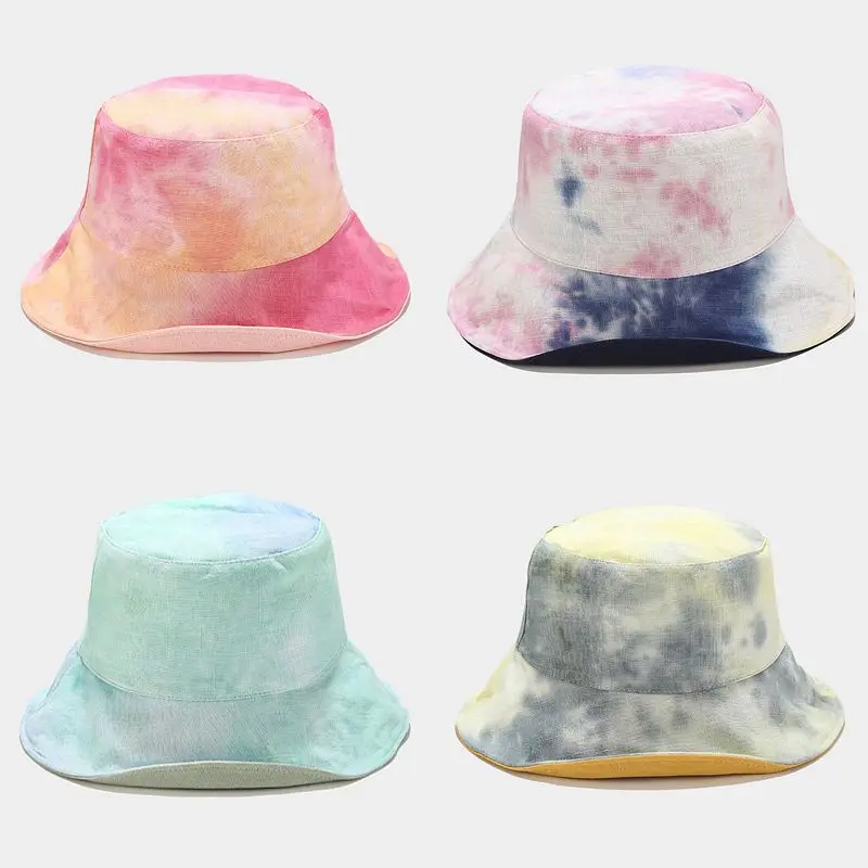 

Fashion Bukcet Hat Fishing Hat Tie-dye Cotton and Linen Fisherman Hat Sunscreen Cap Comfortable Reversible Foldable Panama Cap