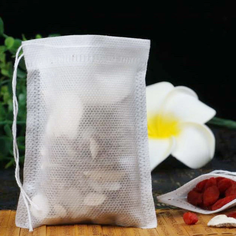 

100PCS Tea Filter Bag Disposable Empty Cloth Herb Infuser Bag Drawstring Tea Bag Seal Spice Filters Teabags