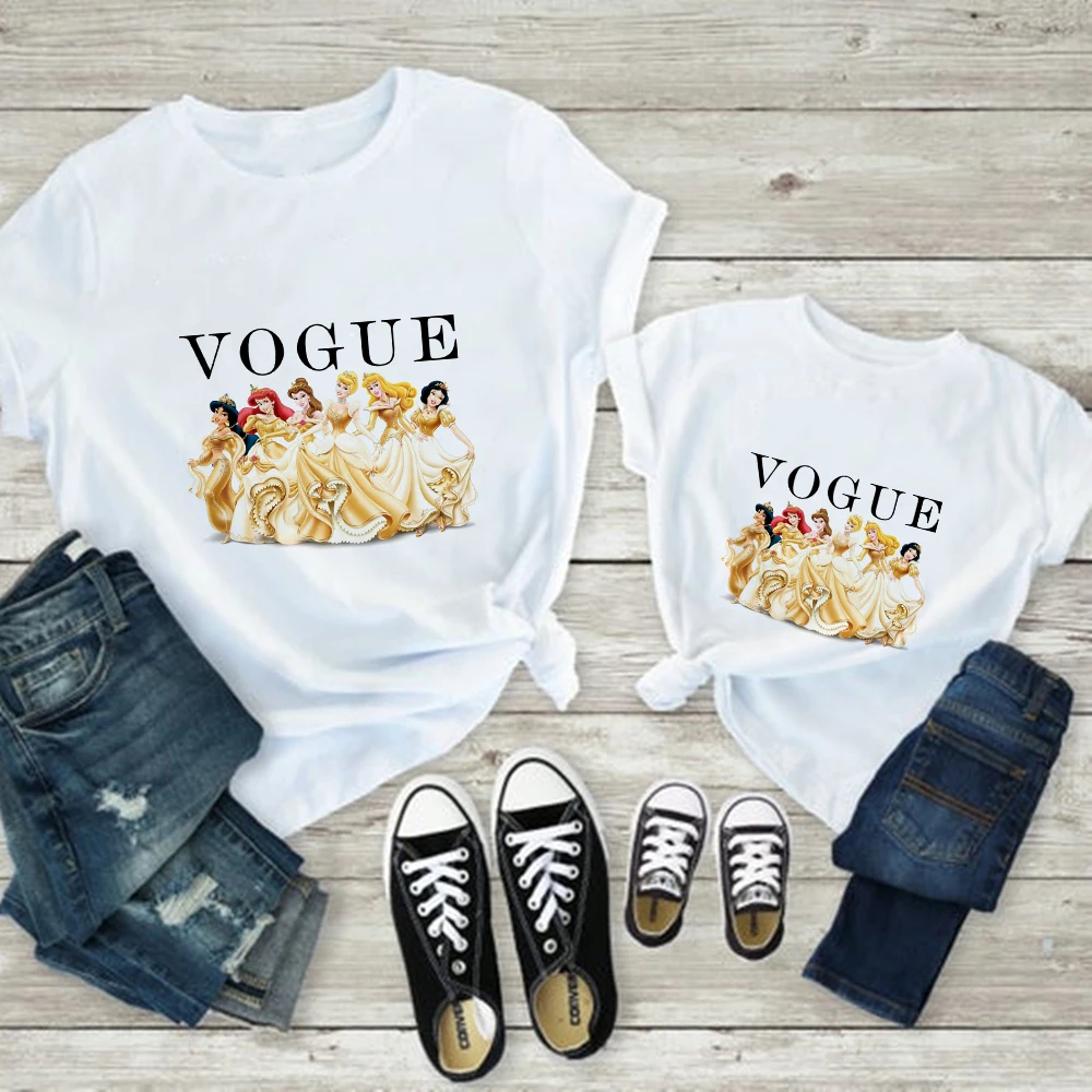

Disney Beautiful Princess Printed T-shirt Vogue Gorgeous Mom and Daughter Matching Clothes Set Ulzzang Girl Summer Clothing