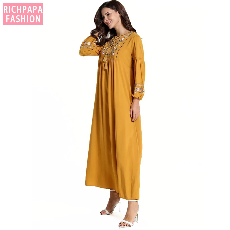 Платье с вышивкой абайя арабское мусульманское Макси платье кафтан японский