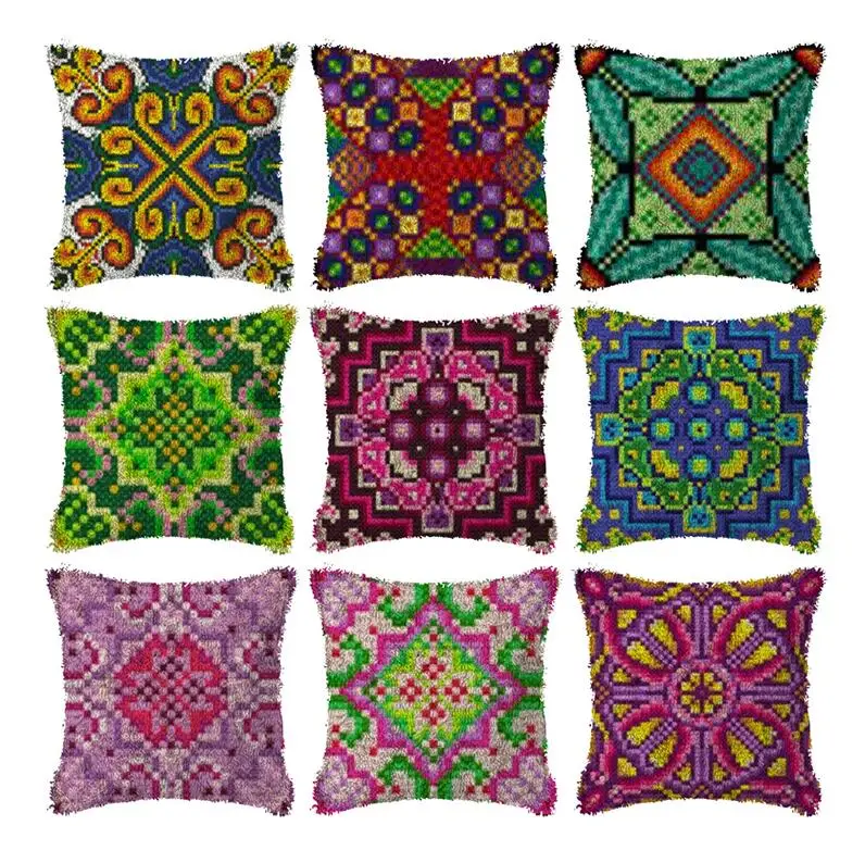 

Bohemian Plaid embroidery latch hook rug pillow making kits cross stitch sets sale Crocheting Rug Yarn embroider Needlework