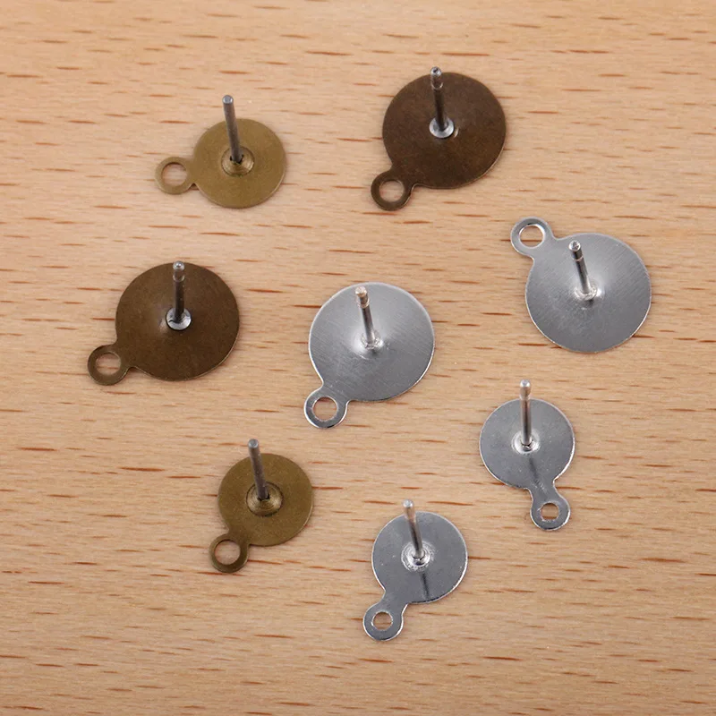 100 шт 6 мм 8 плоские базовые серьги-гвоздики настройки с петлей медные серьги для