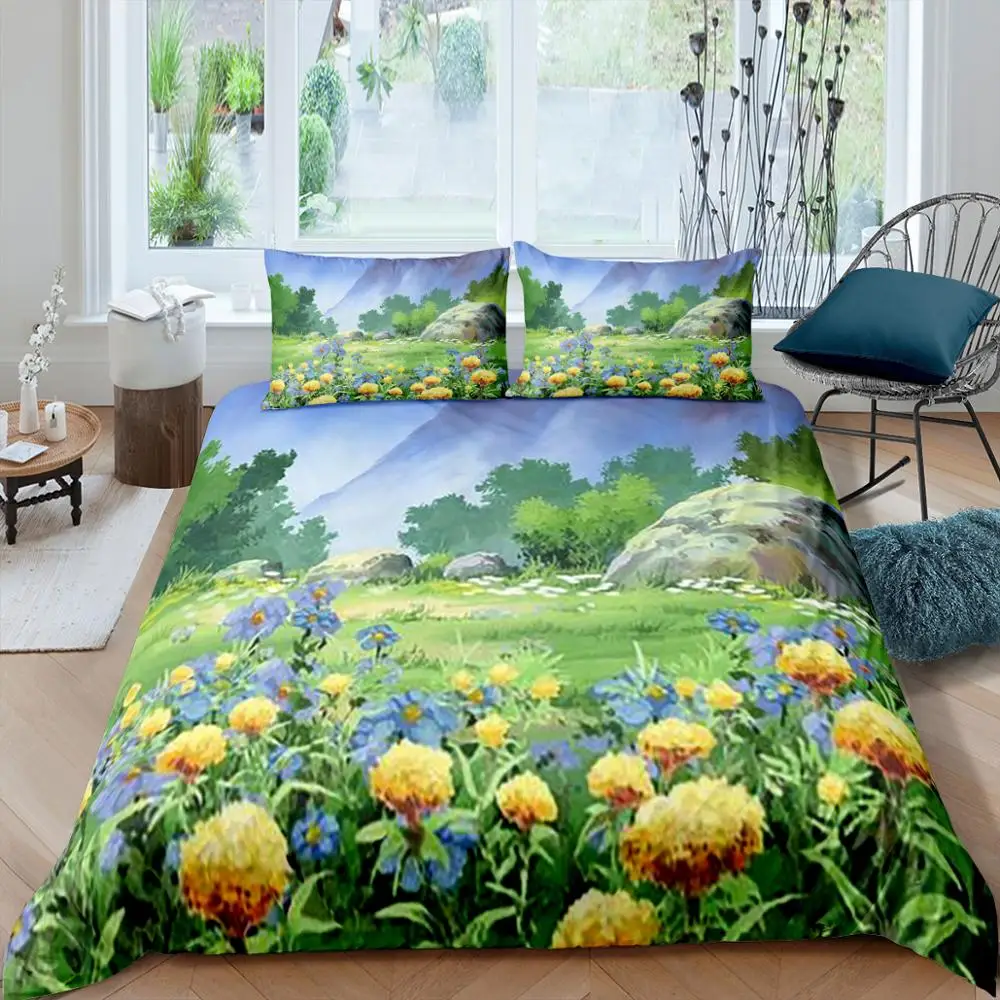 

Naturally Scenery Bedding Set Queen 3D Cute Printed Duvet Cover Bedclothes 2/3pcs Home Textiles Luxury high Quality Bedspread