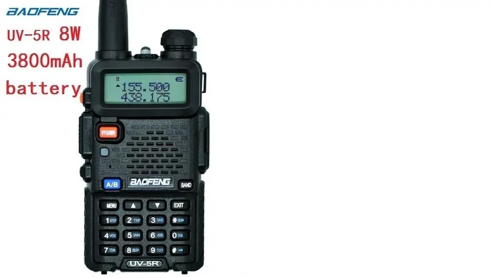 black with 3800mAh Настоящее 8 Вт 3800 мАч baofeng UV-5R для двухстороннего радио VHF UHF Двухдиапазонный портативный Радио walkie talkie uv 5r - Цвет: black with 3800mAh