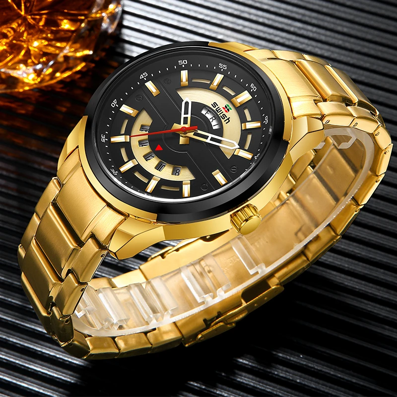 SWISH мужские часы с календарем модные спортивные из нержавеющей стали хронографом