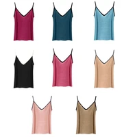 women summer ice silk sleeveless tank top sexy deep v neck backless slim camisole candy color ribbed knit basic sling vest