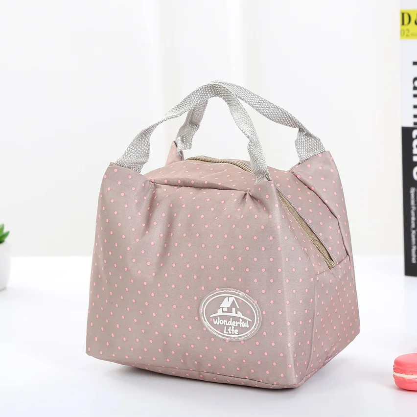 

Dots Lunch Bag For Kid Women Insulation Fashion Picnic Cooler Bag Breakfast School Tote Handle Reusable Food Picnic Travel Bag