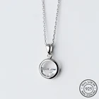 Ожерелье из настоящего стерлингового серебра 925 пробы с круглым кристаллом, минималистичный кулон, ювелирные украшения для женщин вечерние