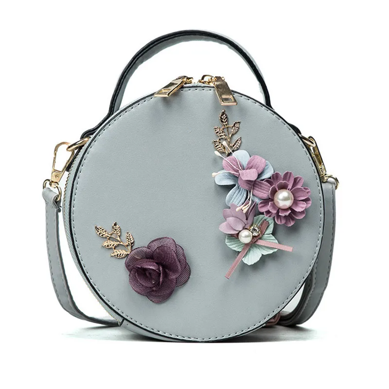 Женская сумка через плечо круглая кожаная с цветочным принтом маленькая