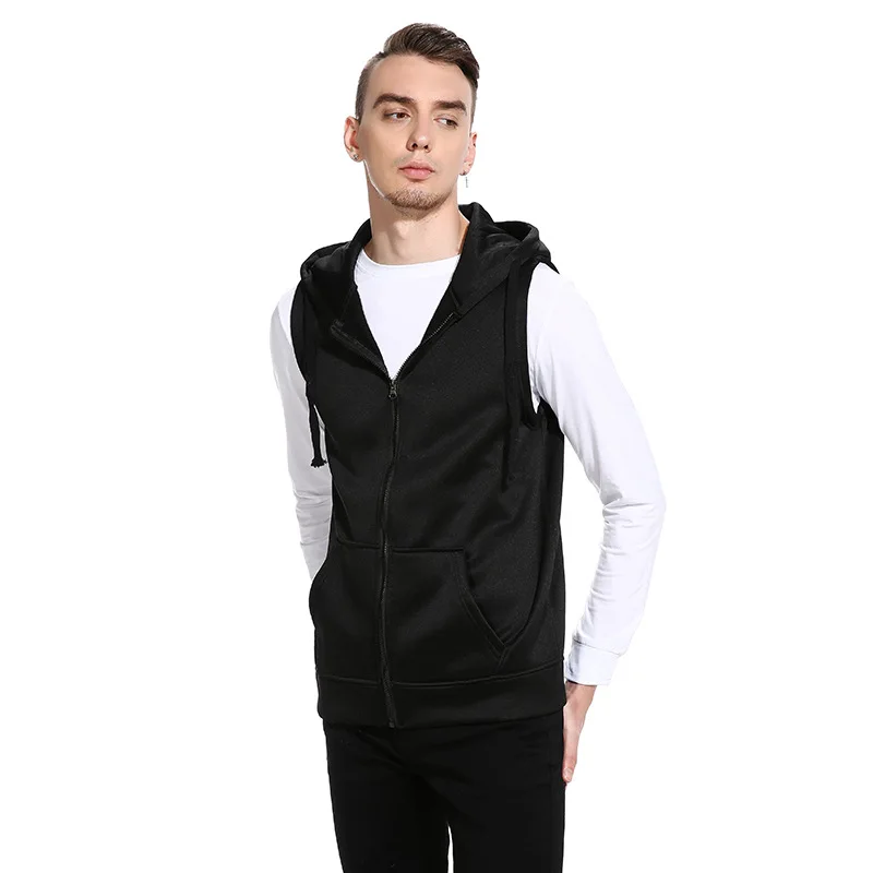 

Men Hooded Jacket Zipper Pockets Fleece Vest Comfortable Party