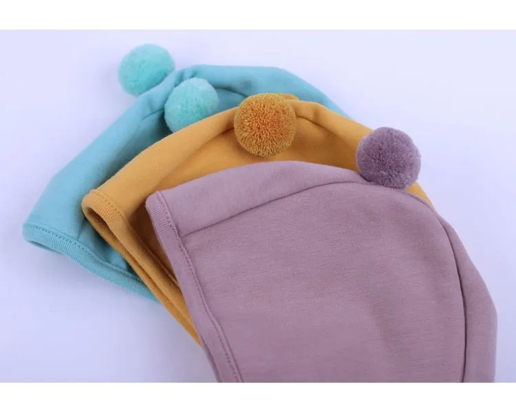 Осенняя милая детская шапка с помпоном для девочек зимняя бархатной подкладкой
