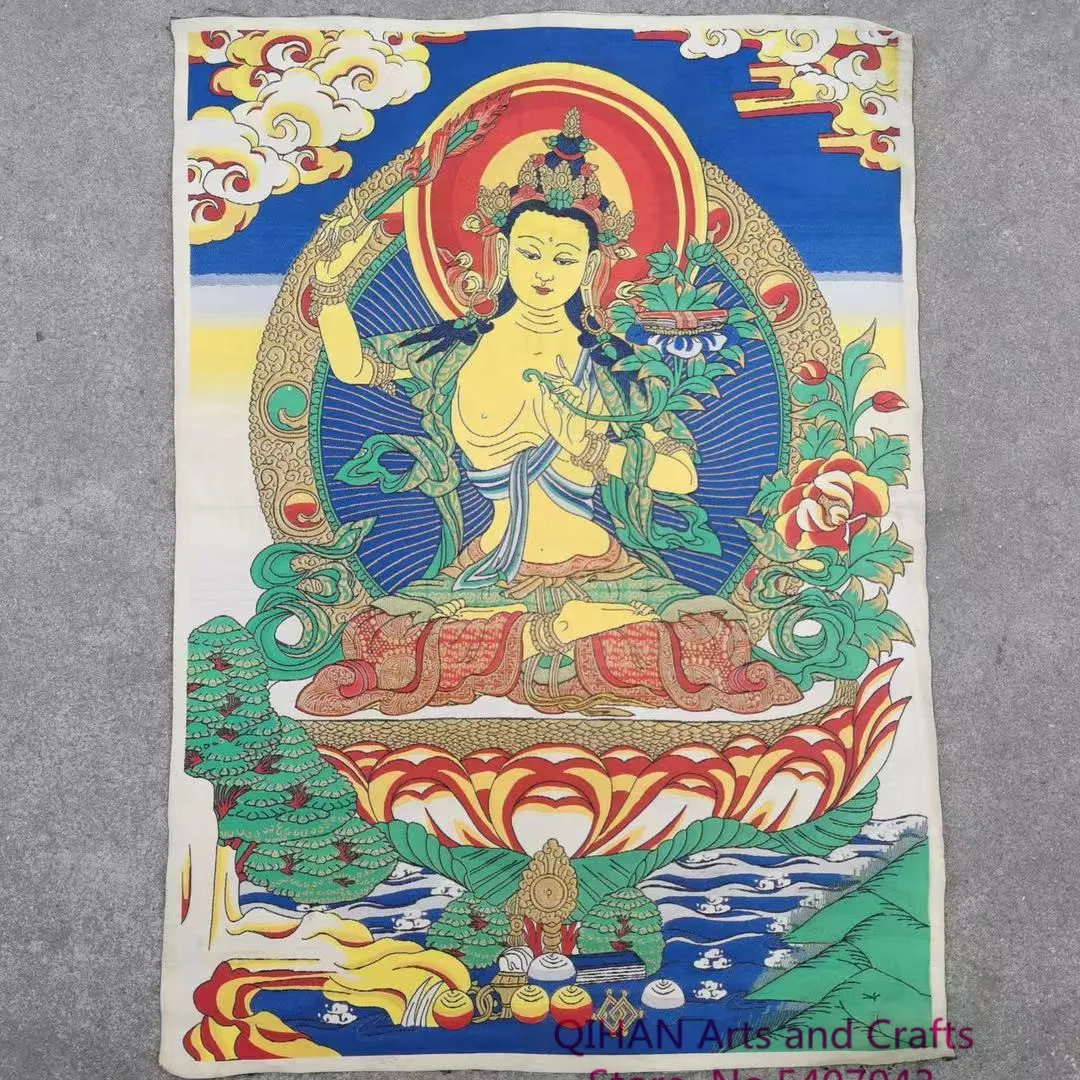 

Manjusri Bodhisattva Buddha thangka brocade painting silk embroidered portrait hanging murals on Buddha statues