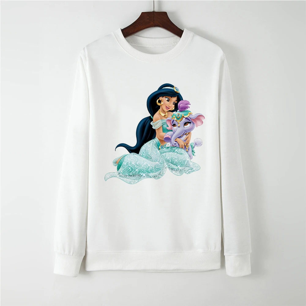 

Disney Cool Princess Sweatshirt Funny Jasmine and Cute Baby Elephant Printed Woman Hoodies Casual Vintage Oversize Pullovers