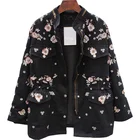 Ветровка женская демисезонная с воротником-стойкой и длинным рукавом, с цветочной вышивкой, с кулиской на талии, H489