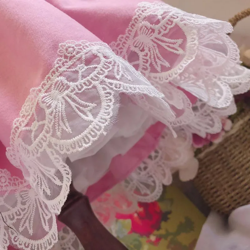 От 0 до 7 лет осенне-зимнее милое платье с рисунком для маленьких девочек розовые