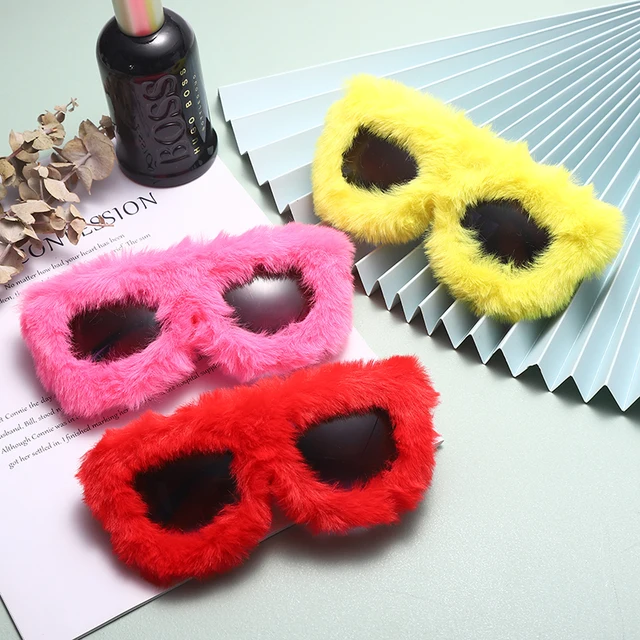 Trendy Half Round Sunglasses Women Men Soft Fur Velvet Sun Glasses Ladies UV400 Shades Handmade Eyewear For Party Gafas De Sol 3