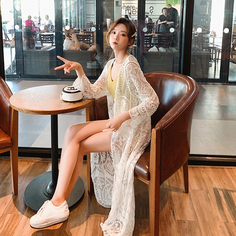 Летние женские длинные кружевные топы верхняя одежда женское праздничное