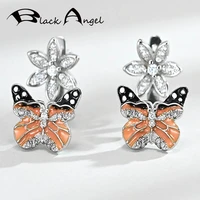 black angel new cute yellow enamel butterfly 925 silver white zircon stud earrings for women jewelry christmas gift