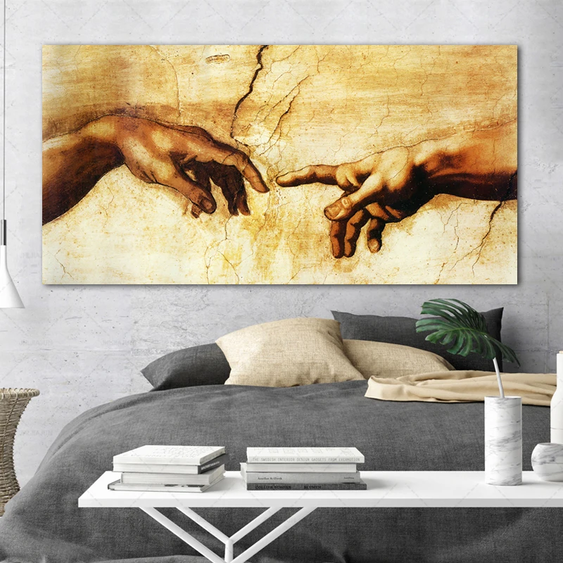 Создание Adam Hand of god religion Холст Картина знаменитая картина копия микеланжело Сикстинская Часовня фрески на стену искусство